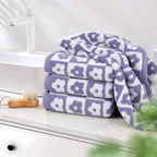 Jacquotha Cotton Hand Towels Lilac Checkered Floral - Image 5