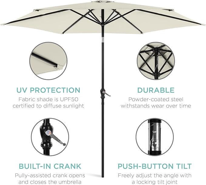 Best Choice Products 10ft Outdoor Table Compatible Steel Polyester Market Patio Umbrella w/Crank and Easy Push Button Tilt - Image 5