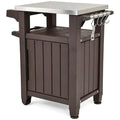 Keter Outdoor Grill Prep Table & Serving Cart, Stainless Steel Top, Unity, 40 Gal, Brown - Portable Bar Table and Cooking Accessory for Pool, Patio, Lawn, and Backyard by Keter