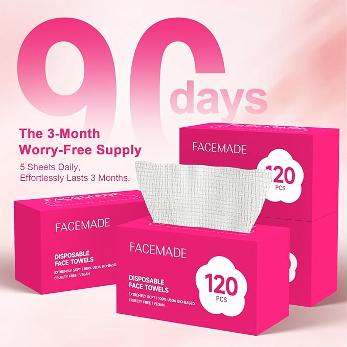 FACEMADE 480 Count Disposable Face Towels, 100% USDA Biobased Face Towelettes - Image 5