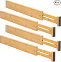 Bamboo Drawer Organizers 4 Pack, 17-22" Adjustable Spring Loaded Dividers by Aubeco