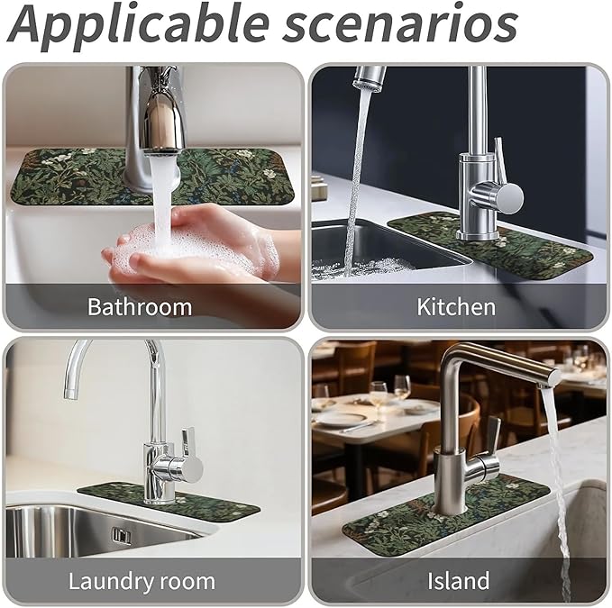 Kitchen Sink Splash Guard，Dark green forest Faucet Mat Sink Gadgets-Super - Image 7