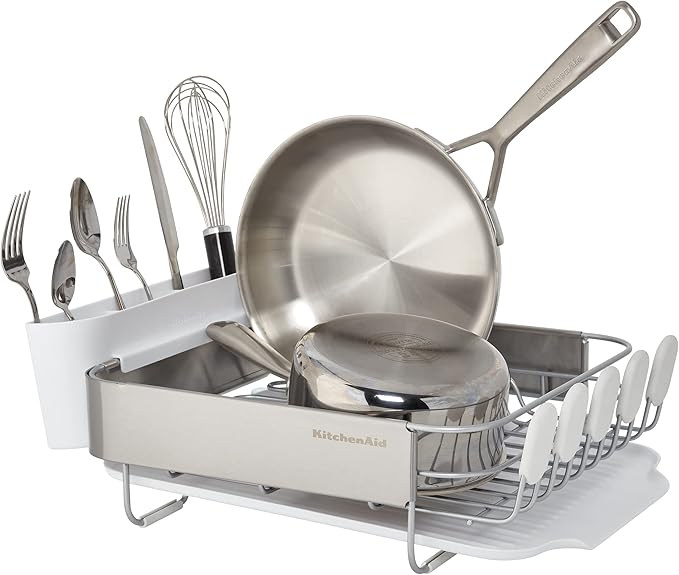 KitchenAid Compact Satin Wire Rust Resistant, Expandable Dish Rack - Image 2