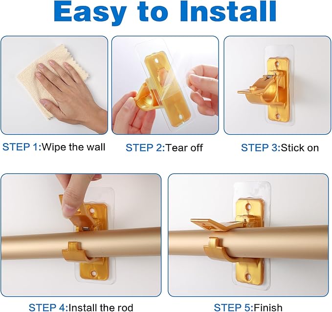 Antimbee 6PCS Self Adhesive Curtain Rod Bracket, No Drilling Curtain Rod Holders - Image 8
