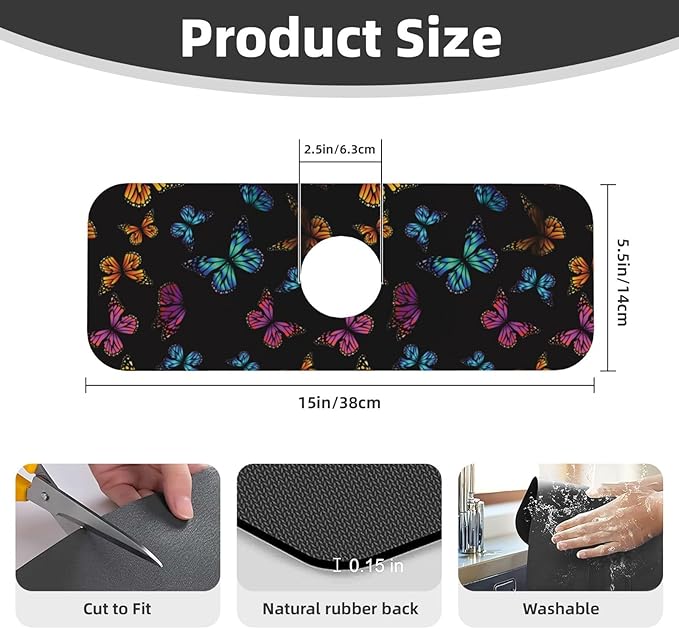 Butterfly Abstract Butterflies Kitchen Sink Splash Guard Faucet Mat Super - Image 2