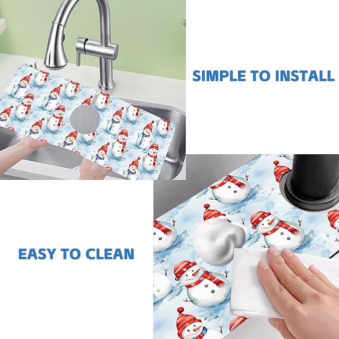 Christmas Snowman with Hat Kitchen Sink Splash Guard Mat Absorbent Fast Drying - Image 5