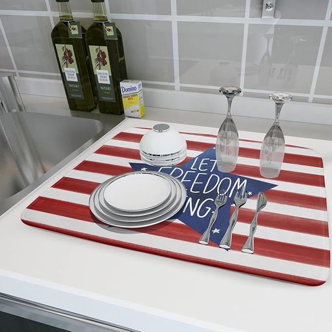 4th of July Dish Drying Mat for Kitchen Counter Patriotic Absorbent Reversible - Image 6