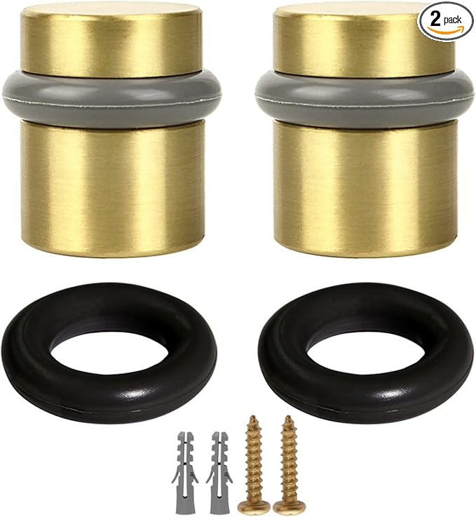 Design House Modern Cylindrical Door Stop – Satin Brass Floor Rubber Bumper by DesignHouse