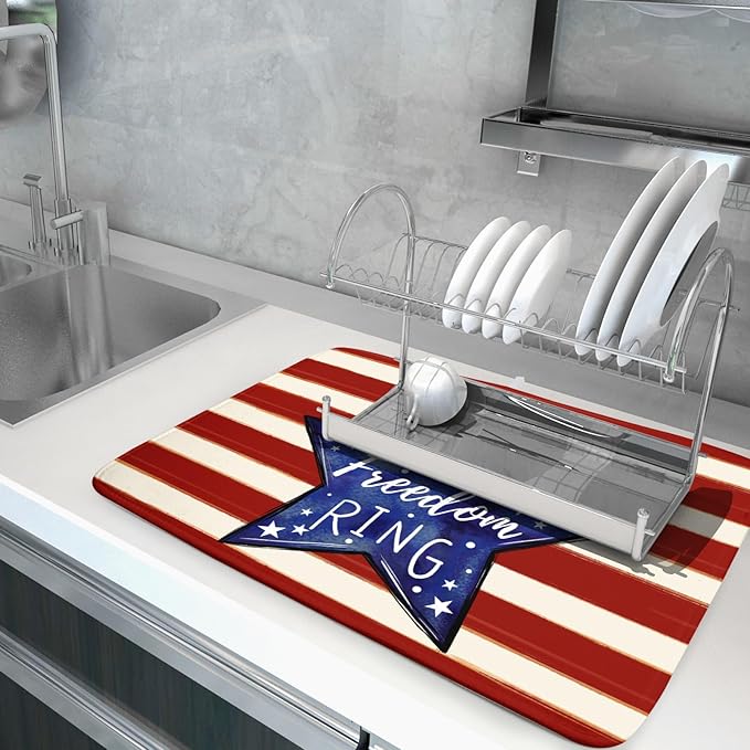 Patriotic Watercolor Stars Stripes Dish Drying Pad 18 x 24 Inch - Image 5