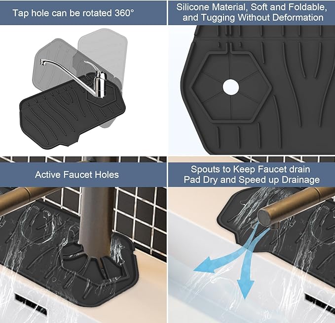Sink Drain Mat Behind Faucet, Unilateral Faucet Guard Draining Mat, 90° - Image 4