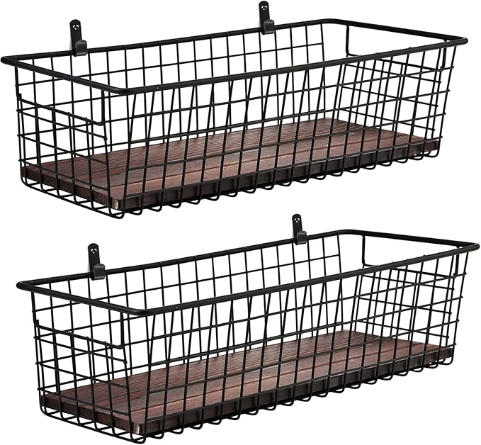 SheeChung 2 Set Portable Metal Farmhouse Wall Decor Storage Organizer Basket Bin - Image 2