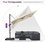 PURPLE LEAF 8'×8' Patio Cantilever Umbrella with Base Included Offset Outdoor Umbrella with cover Square umbrella outdoor patios for Backyard Pool Garden Beige - Image 7