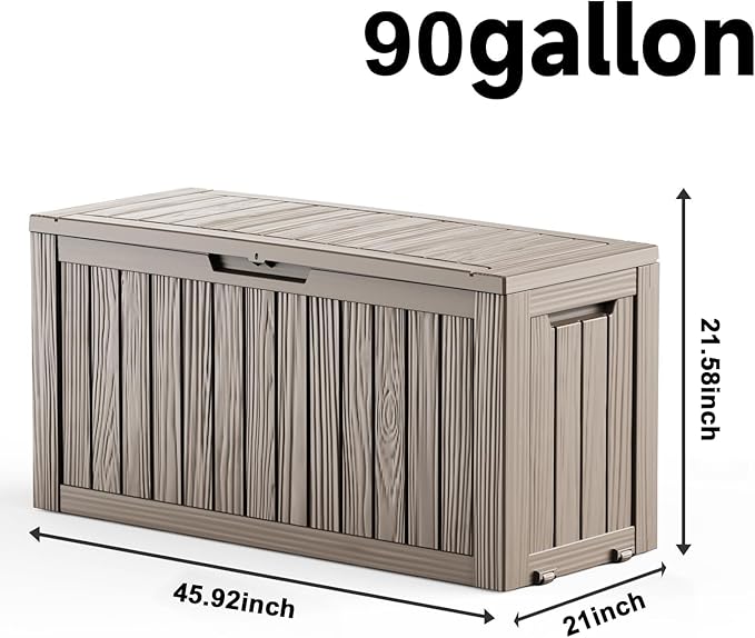 EasyUp 90 Gallon Outdoor Deck Box Waterproof, UV Resistant Resin Outdoor Storage Box for Delivery, Porch, Patio and Garden, Gray - Image 2