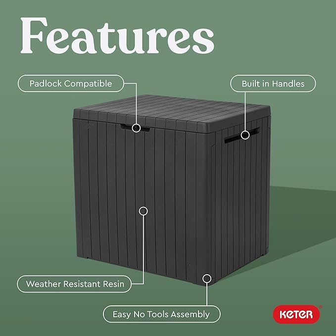 Keter City 30 Gallon Resin Outdoor Storage Box & Patio Side Table for Balcony, Pool, Deck & Garden Accessories, Weather‑Resistant, Dark Grey - Image 3