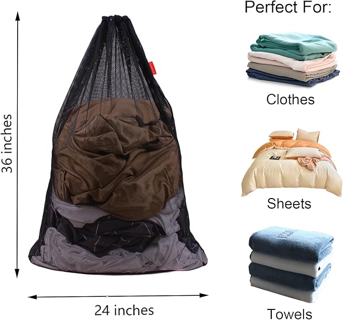 3 Pack Mesh Laundry Bags, 24 x 36 Inches Heavy Duty Drawstring Bag, Travel and - Image 2