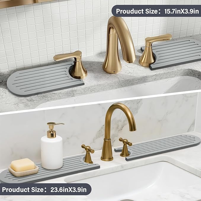 Stone Faucet Mat for Kitchen Sink, 2 Set/4PCS Quick Dry Diatomaceous Earth Tray - Image 7