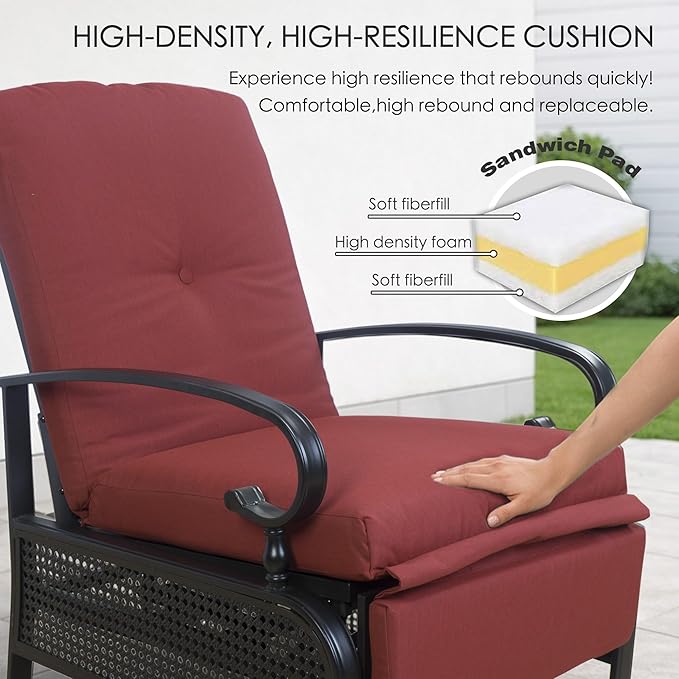 Kozyard Adjustable Outdoor Reclining Lounge Chair, Cushioned Patio Chaise Lounge with Extendable Metal Frame for Sunbathing, Reading & Relaxing – Comfortable Outdoor Recliner(Burgundy) - Image 3