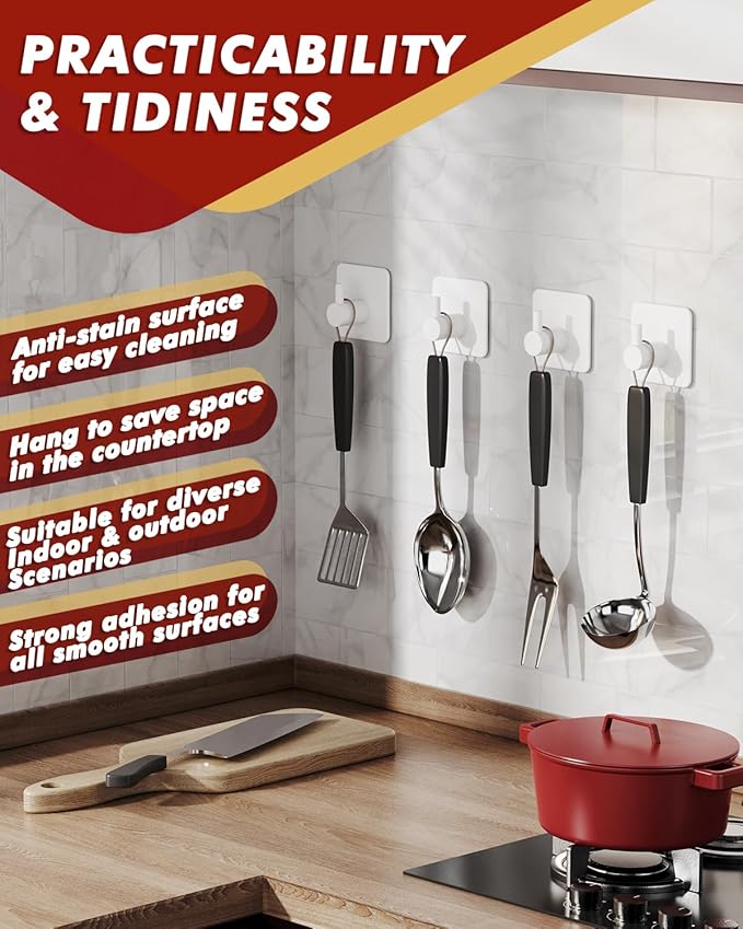 Auxmir Adhesive Hooks Heavy Duty 22lb Towel Hooks - Image 5