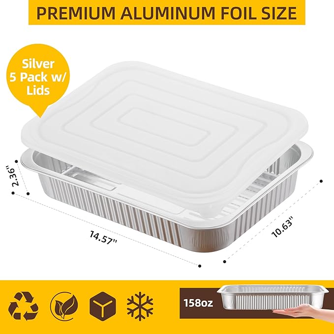 Aluminum Foil Pan with Lids, Heavy Duty Disposable Aluminum Baking Pans - Image 3