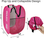 2 Pack Mesh Pop Up Laundry Hamper Collapsible Laundry Basket Pink Dirty Clothes - Image 2