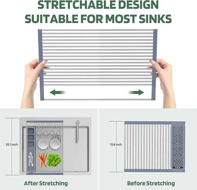 BBXTYLY Expandable Roll Up Dish Drying Rack, Over The Sink Drying Rack Sink - Image 5