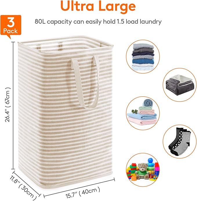 Lifewit 3 Pack Laundry Hamper Large Collapsible Laundry Baskets, Freestanding - Image 2