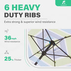 JEAREY 7.5FT Patio Umbrella Market Table Umbrella with 6 Sturdy Ribs, Push Button Tilt/Crank Outdoor Umbrella for Garden, Deck, Backyard, Pool and Beach,Bold Blue-Green Stripe - Image 8