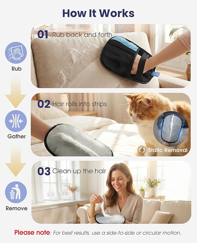 Pet Hair Remover Glove for Dog & Cat, Reusable Electrostatic Magic Brush - Image 2