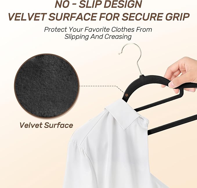 Velvet Hangers 30 Pack with Gold Hooks, Non-Slip Slim Felt Hanger - Image 3