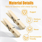 Natural Bamboo Clothespins 20-Pack Wooden Clothes Pins - Image 4