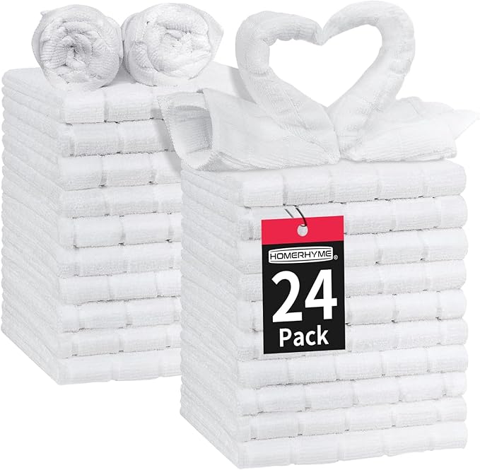 HOMERHYME White Washcloths, 24 Pack Microfiber Face Cloths, Soft Bulk Fingertip by HOMERHYME