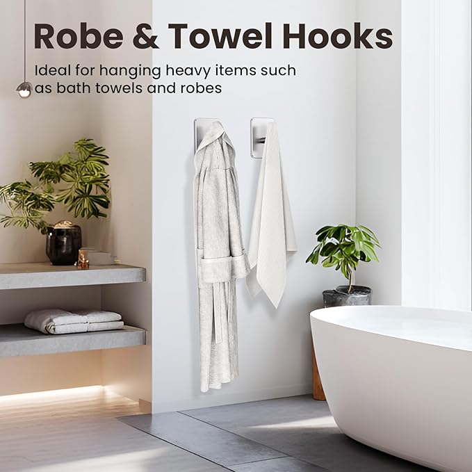 Silver Hooks for Hanging Heavy Duty, Wall Hooks for Shower, Waterproof & - Image 3