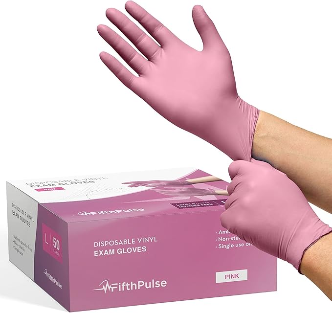FifthPulse Pink Vinyl Disposable Gloves by FifthPulse