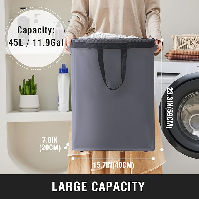 Slim Laundry Hamper with Removable Inner Bag and Side Handles, 45L Small - Image 3