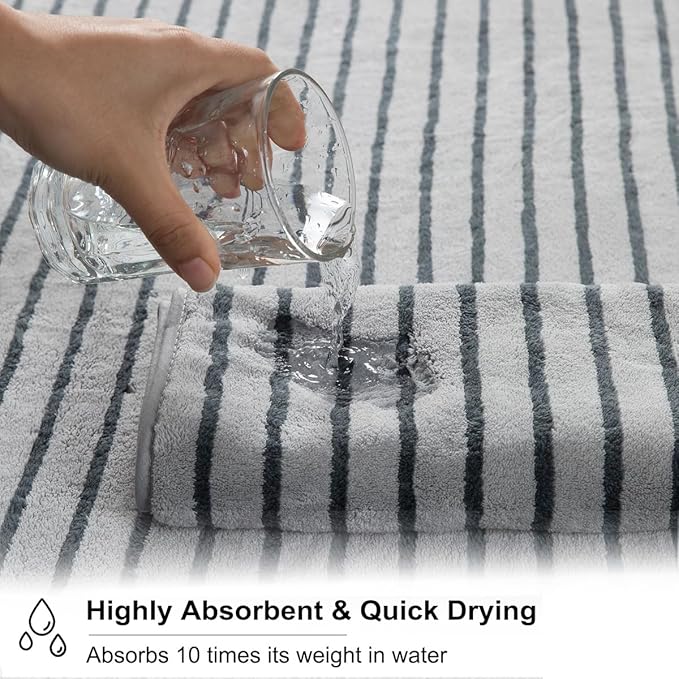 Oliven 8 Pcs Gray Cabana Stripe Bath Towel Set Oversize Bath Sheet-2 Bathroom - Image 5