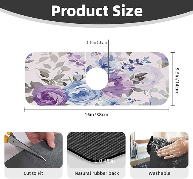 Lavender Flowers Kitchen sink faucet pad, strong water absorption, anti slip - Image 2