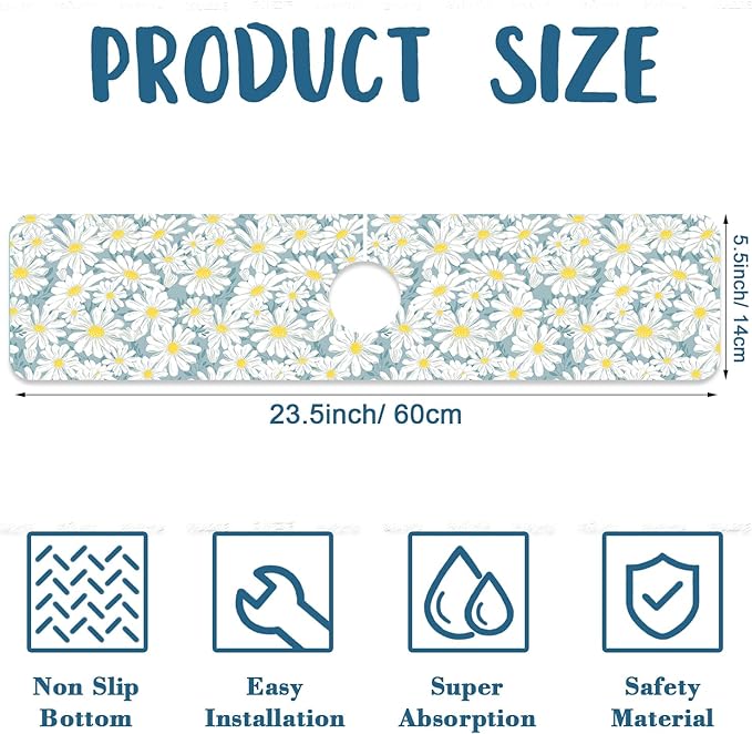White Flower Sink Faucet Absorbing Mat Cute Chamomile Super Absorbent Fast - Image 2