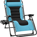 Best Choice Products Oversized Padded Zero Gravity Chair, Folding Outdoor Patio Recliner, XL Anti Gravity Lounger for Backyard w/Headrest, Cup Holder, Side Tray, Polyester Mesh - Light Blue/Black by BestChoiceProducts