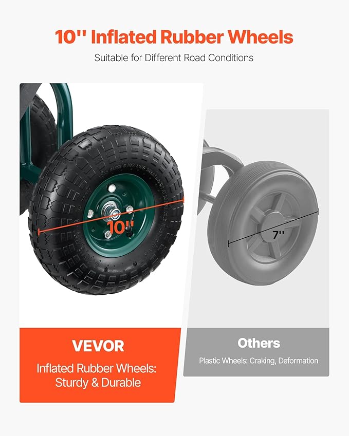 VEVOR Rolling Garden Cart with Swivel Seat, Heavy Duty Garden Seat with Storage Basket & Tool Tray, 300 lbs Weight Capacity, Outdoor Utility Gardening Stool Scooter for Lawn Yard Planting Weeding - Image 3