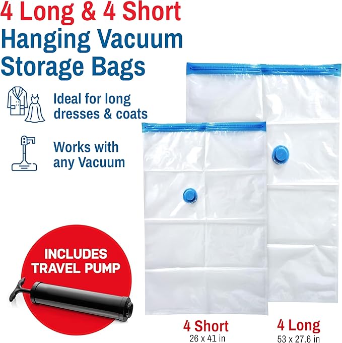 Hanging Vacuum Storage Bags for Clothes & Coats – 8 Pack Vacuum Seal Garment - Image 3