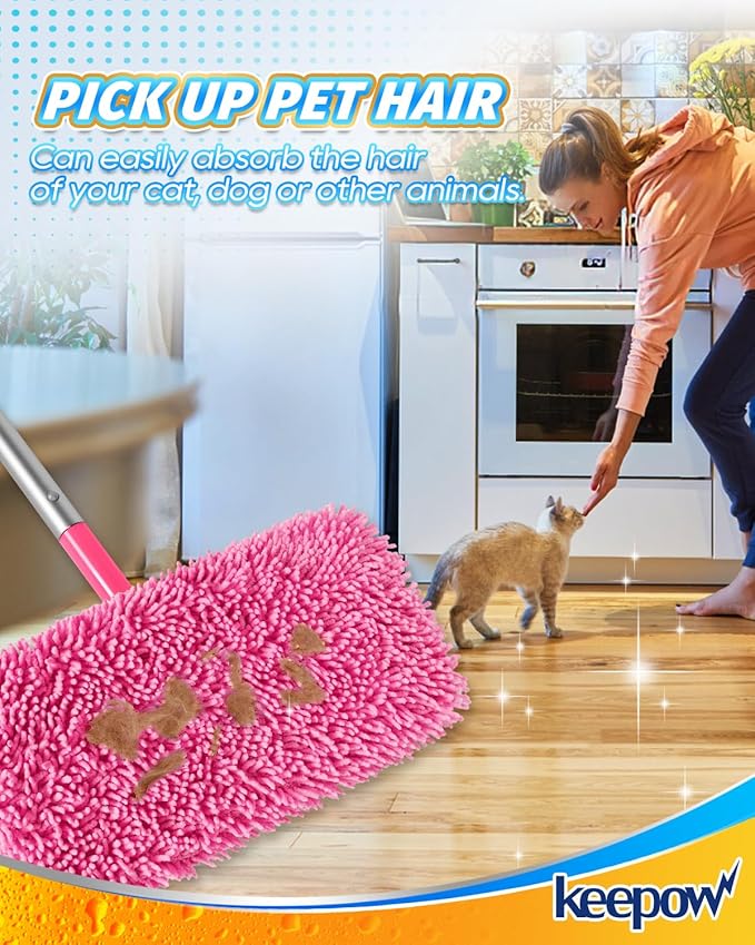 KEEPOW Pink Reusable Dry Sweeping Cloths Microfiber Wet Mop Pads Compatible - Image 7