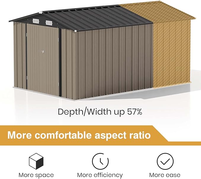 Patiowell 12 x 8 FT Outdoor Storage Shed, Steel Shed Storage House with Design of Lockable Doors, Utility and Tool Storage for Garden, Patio, Backyard, Outside use, Brown - Image 7