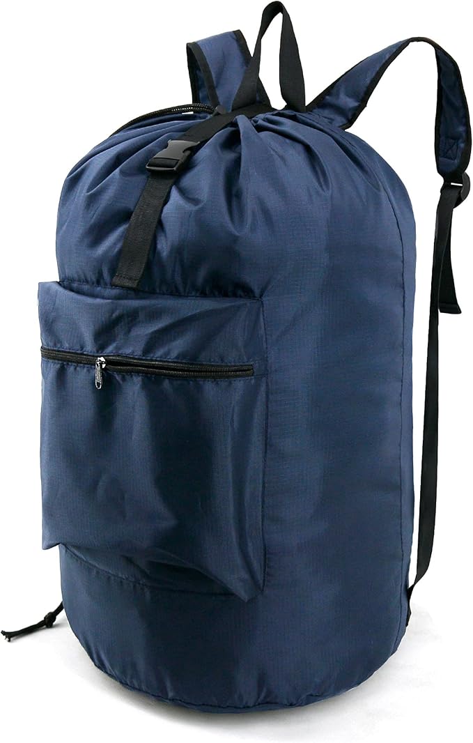 BeeGreen Navy Blue Travel Laundry Bag w Drawstring & Handle College Dorm Room by BeeGreen