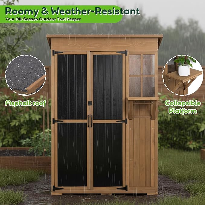 PetsCosset Large Outdoor Storage Cabinet Waterproof with Shelves, Outside Storage Shed Tall Backyard Cabinet with Fold-Out Table for Patio, Garage, Garden, Pool Accessories Storage (70.5" H x 51" L) - Image 4