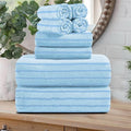 8 Pcs Blue Cabana Stripe Bath Sheet Set Oversized Bath Towel-2 Bathroom Sheets by Oliven