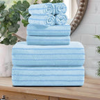 8 Pcs Blue Cabana Stripe Bath Sheet Set Oversized Bath Towel-2 Bathroom Sheets by Oliven