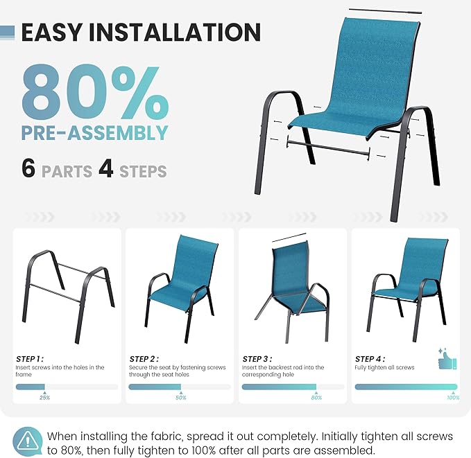 Patio Dining Chairs Set of 4, Stackable Dining Chairs High Back, Breathable Seat Fabric and Alloy Steel Frame Fit Backyard, Porch, Lawn，Poolside (Sky Blue) - Image 8