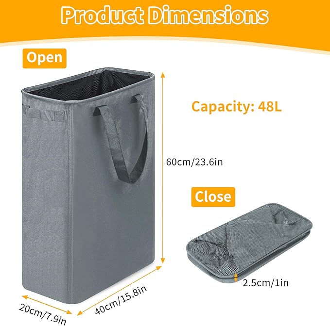 Slim Laundry Hamper, 48L Ultra Thin Collapsible Laundry Basket - Image 2
