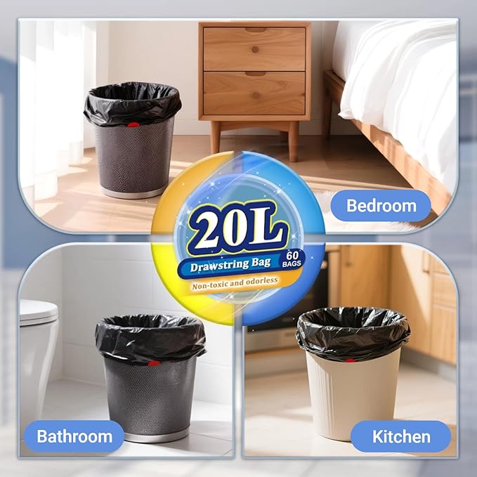 XUXRUS Small Black Bathroom Trash Bags 4 Gallon Drawstring Garbage Bags - Image 7