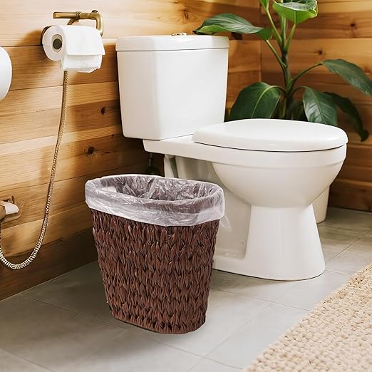 Wicker Trash Can, Waterproof Bathroom Waste Basket, Plastic Wicker Woven Waste - Image 2